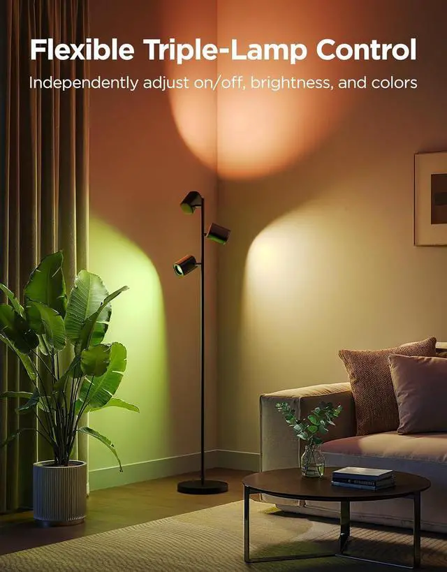 Alt view image 2 of 7 - Govee Tree Floor Lamp Compatible with Matter, 3 Rotatable Lights with LuminBlend Technology, Standing Lamp with 64 Dynamic Scenes, Music Sync, Ideal Floor Lamp for Living Room, Bedroom, Office