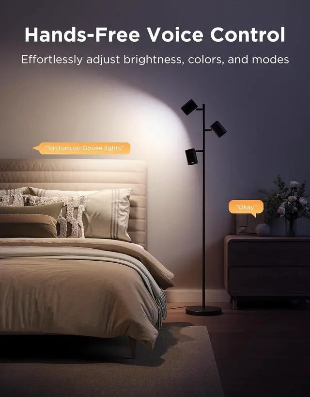 Alt view image 7 of 7 - Govee Tree Floor Lamp Compatible with Matter, 3 Rotatable Lights with LuminBlend Technology, Standing Lamp with 64 Dynamic Scenes, Music Sync, Ideal Floor Lamp for Living Room, Bedroom, Office