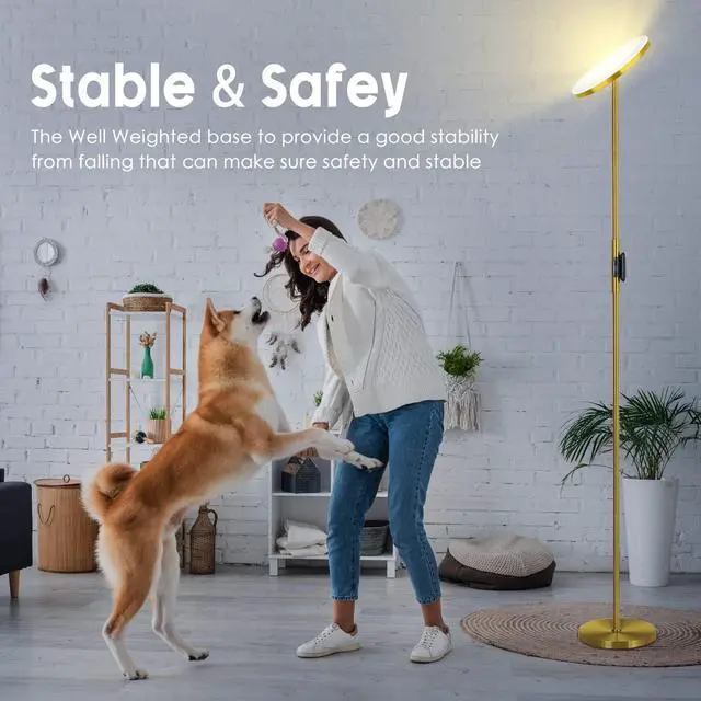 Alt view image 3 of 7 - JOOFO Floor Lamp,30W/2400LM Sky LED Modern Torchiere 3 Color Temperatures Super Bright Floor Lamps-Tall Standing Pole Light with Remote & Touch Control for Living Room,Bed Room,Office (Brushed Gold)