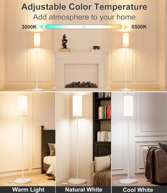 Alt view image 3 of 6 - luckystyle LED Floor Lamp for Living Room, Dimmable Standing Lamps with Foot Switch,Remote Custom Color Temperature White Pole Lamp with Lampshade,12W Led Bulb Tall Lamps for Bedroom Office Kid Room