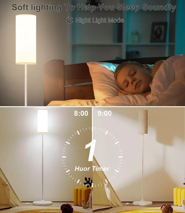 Alt view image 4 of 6 - luckystyle LED Floor Lamp for Living Room, Dimmable Standing Lamps with Foot Switch,Remote Custom Color Temperature White Pole Lamp with Lampshade,12W Led Bulb Tall Lamps for Bedroom Office Kid Room