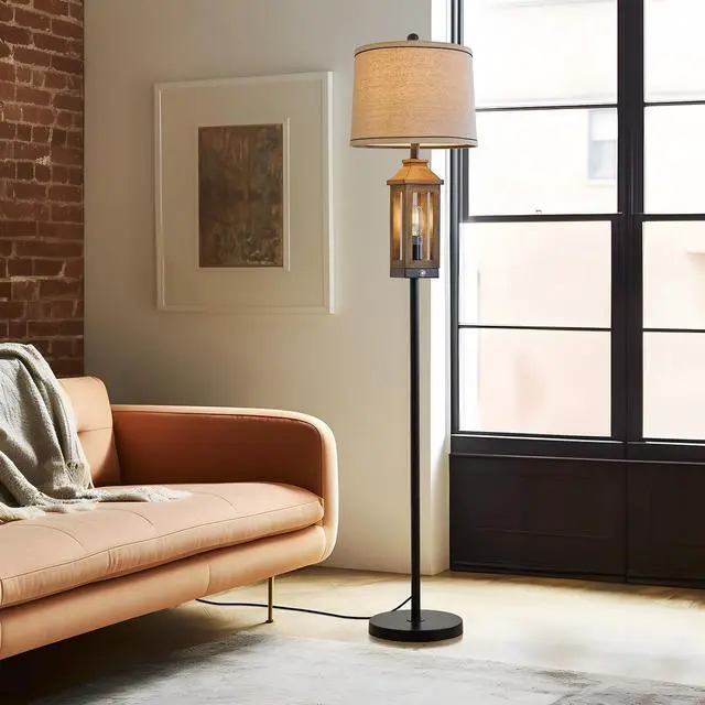 Alt view image 5 of 7 - 63" Farmhouse Floor Lamps for Living Room Bedside Nightstand Lamp Black Tall Standing Lamp for Home Decor Bedroom Reading Wood Lamp Rustic Bed Lights with 2 Light Sources