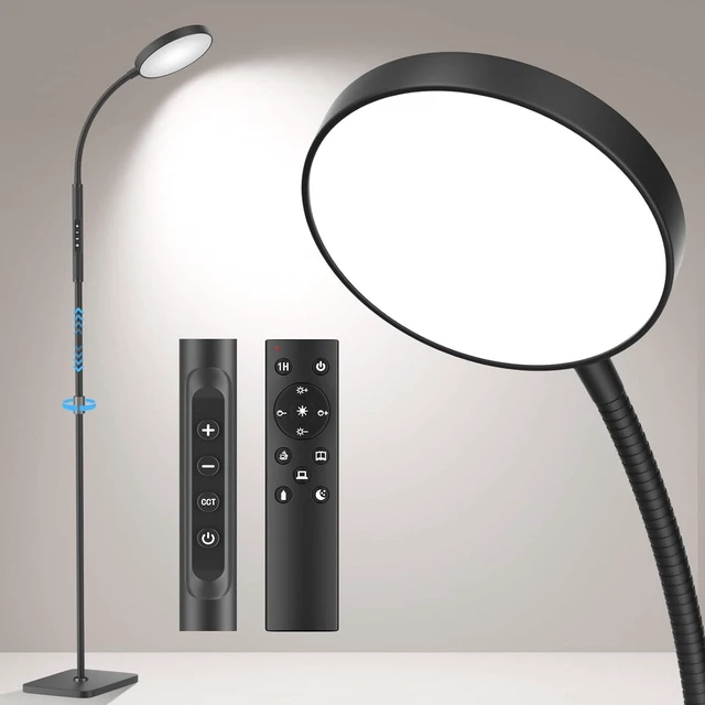 Main image of Adjustable Height Floor Lamp with 120 LED Super Bright Gooseneck Remote & Touch Control Dimmable Standing Reading Lamp for Living Room, Bedroom & Office (Black)