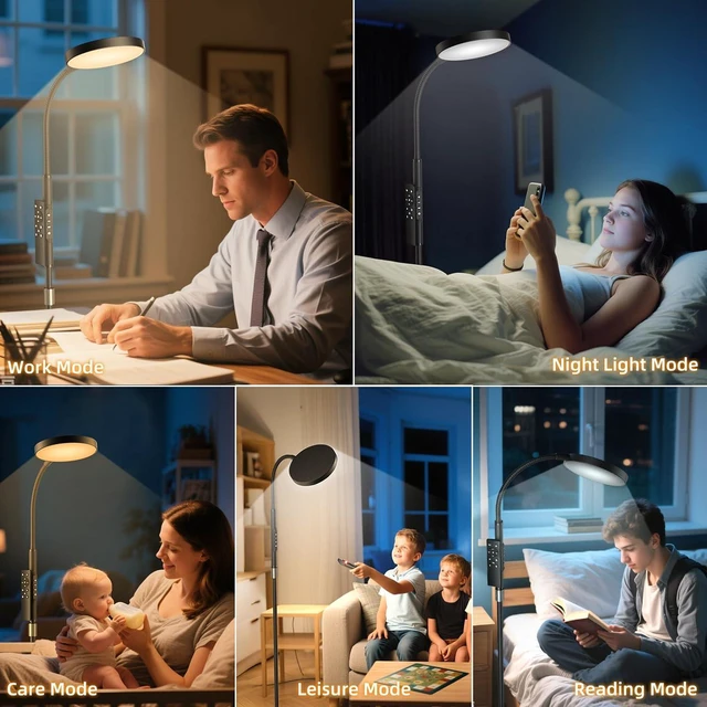 Alt view image 6 of 7 - Adjustable Height Floor Lamp with 120 LED Super Bright Gooseneck Remote & Touch Control Dimmable Standing Reading Lamp for Living Room, Bedroom & Office (Black)