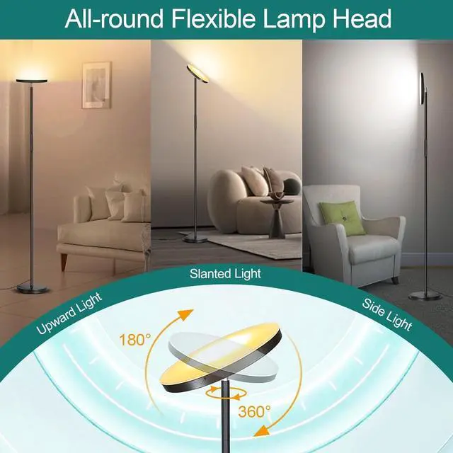 Alt view image 4 of 6 - Floor Lamp, Upgraded 40W 4000LM Super Bright Torchiere LED Floor Lamps for Living Room, Stepless Dimmable Color Temperature 2700K-6500K with Remote & Touch Control, Standing Light for Bedroom Office