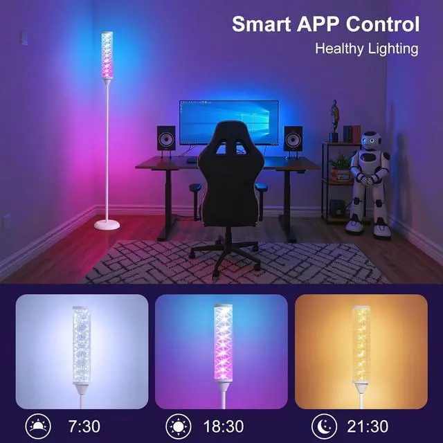 Alt view image 6 of 7 - Prism Glow Floor Lamp with Galaxy Nebula, Smart RGB LED Corner Floor Lamp with APP & Remote Control, 16M+ and 3 Color Temperatures, Music Sync, Modern Standing Lamps for Living Room Bedroom