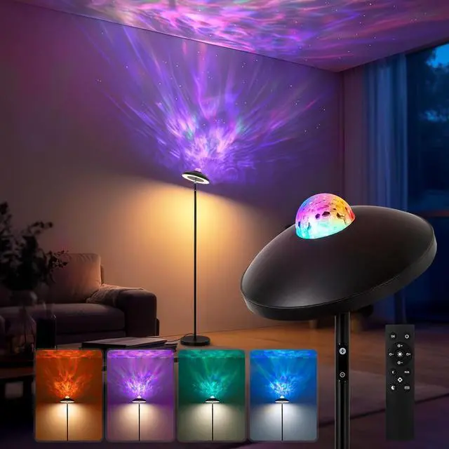 Main image of LED Floor Lamp with RGB Star Projector & Remote, Stepless 3000-6000K Color Changing Standing Lamp, Dimmable Black Corner Lamp, 15W Modern 69" Tall Light for Bedroom, Kids Room, Living Room
