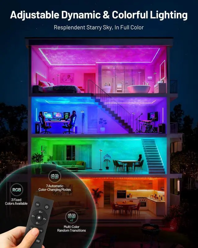 Alt view image 2 of 7 - LED Floor Lamp with RGB Star Projector & Remote, Stepless 3000-6000K Color Changing Standing Lamp, Dimmable Black Corner Lamp, 15W Modern 69" Tall Light for Bedroom, Kids Room, Living Room