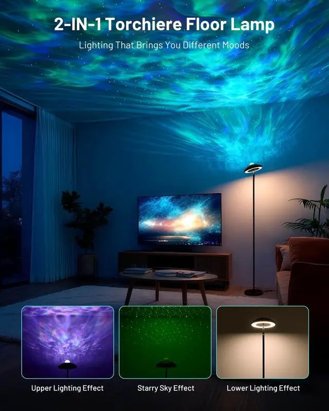 Alt view image 3 of 7 - LED Floor Lamp with RGB Star Projector & Remote, Stepless 3000-6000K Color Changing Standing Lamp, Dimmable Black Corner Lamp, 15W Modern 69" Tall Light for Bedroom, Kids Room, Living Room