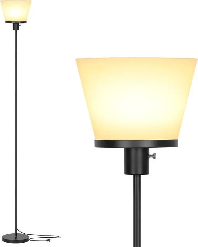 Main image of LED Floor Lamp Tall Standing Lamp, Black Modern Torchiere Floor Lamps for Bedroom Living Room Office, Bright Floor Lamp with White Plastic Shade, Bulb Not Included.