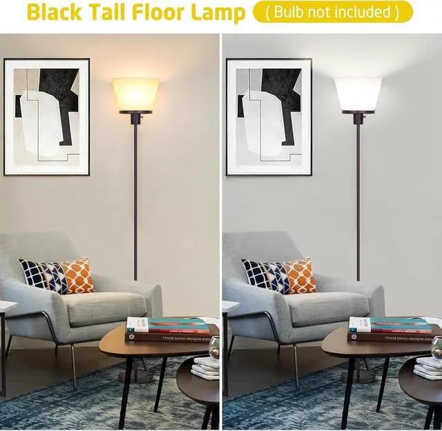 Alt view image 2 of 7 - LED Floor Lamp Tall Standing Lamp, Black Modern Torchiere Floor Lamps for Bedroom Living Room Office, Bright Floor Lamp with White Plastic Shade, Bulb Not Included.