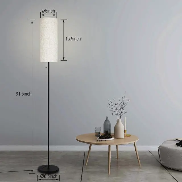 Alt view image 3 of 7 - Floor Lamp for Living Room, Modern Standing Lamps with Lampshade, Minimalist Tall Lamp with Chain Switch for Living Room, LED Bulb Included (Beige Shade-Remote Bulb)