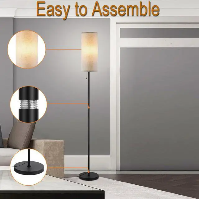 Alt view image 5 of 7 - Floor Lamp for Living Room, Modern Standing Lamps with Lampshade, Minimalist Tall Lamp with Chain Switch for Living Room, LED Bulb Included (Beige Shade)