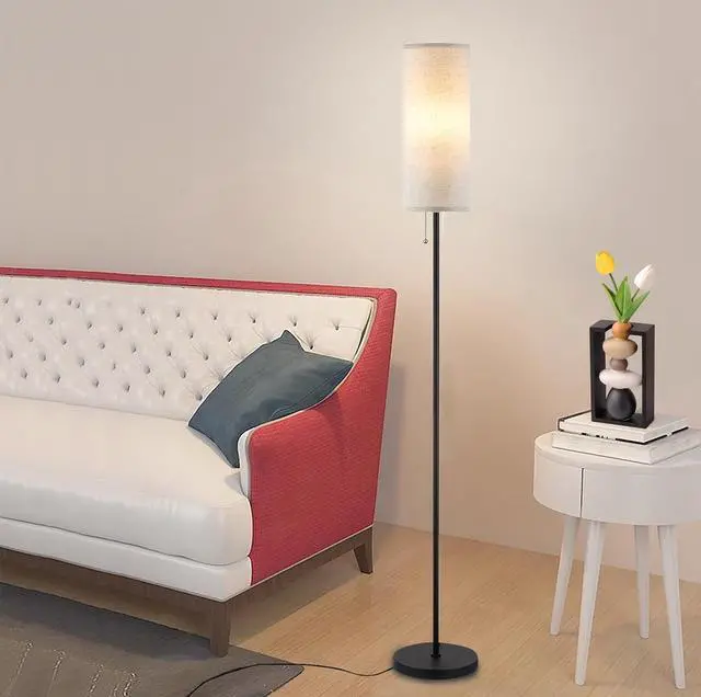 Alt view image 6 of 7 - Floor Lamp for Living Room, Modern Standing Lamps with Lampshade, Minimalist Tall Lamp with Chain Switch for Living Room, LED Bulb Included (Beige Shade)