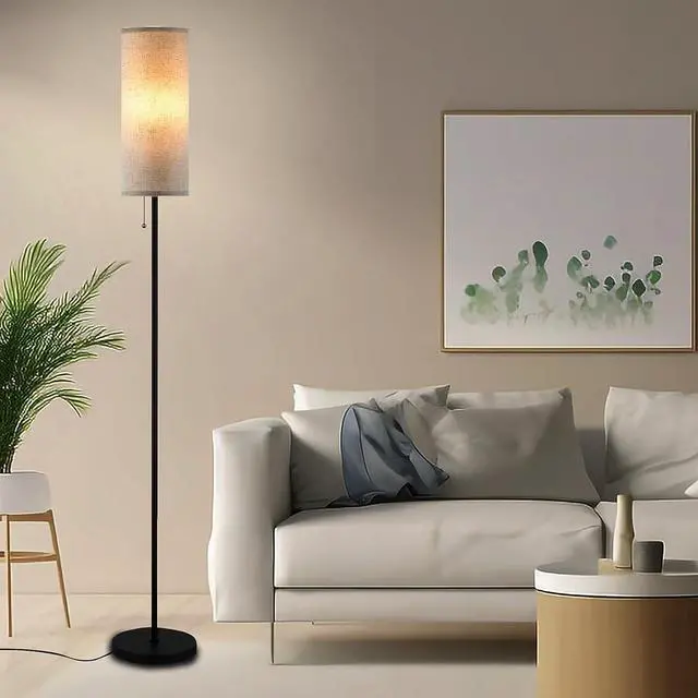Alt view image 7 of 7 - Floor Lamp for Living Room, Modern Standing Lamps with Lampshade, Minimalist Tall Lamp with Chain Switch for Living Room, LED Bulb Included (Beige Shade)