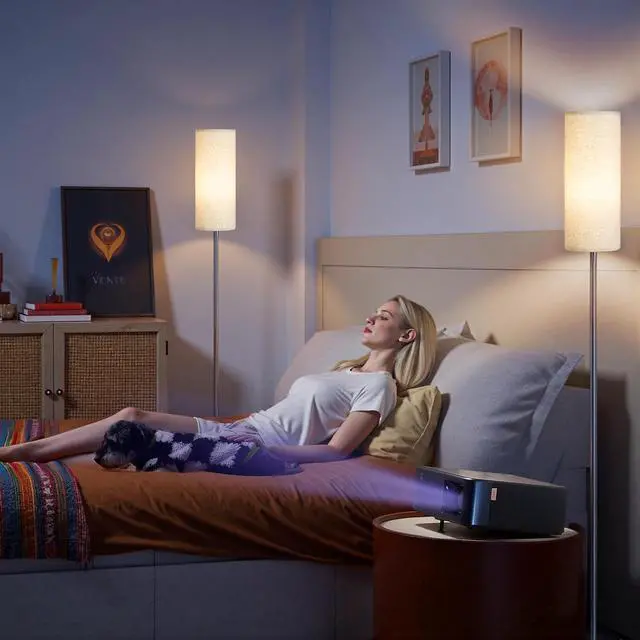 Alt view image 2 of 7 - 64.4 Dimmable Floor Lamp for Living Room with Remote and Foot Switch, Modern Standing Tall Lamp, Corner Floor Lamp for Bedroom, 10W 900LM LED Bulb Included, 3000K-6500K, Beige, FCC Listed E06LD05W1