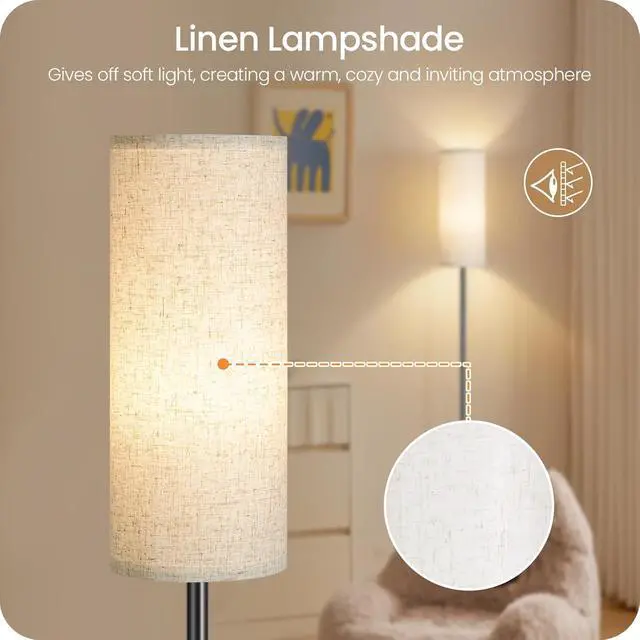 Alt view image 7 of 7 - 64.4 Dimmable Floor Lamp for Living Room with Remote and Foot Switch, Modern Standing Tall Lamp, Corner Floor Lamp for Bedroom, 10W 900LM LED Bulb Included, 3000K-6500K, Beige, FCC Listed E06LD05W1