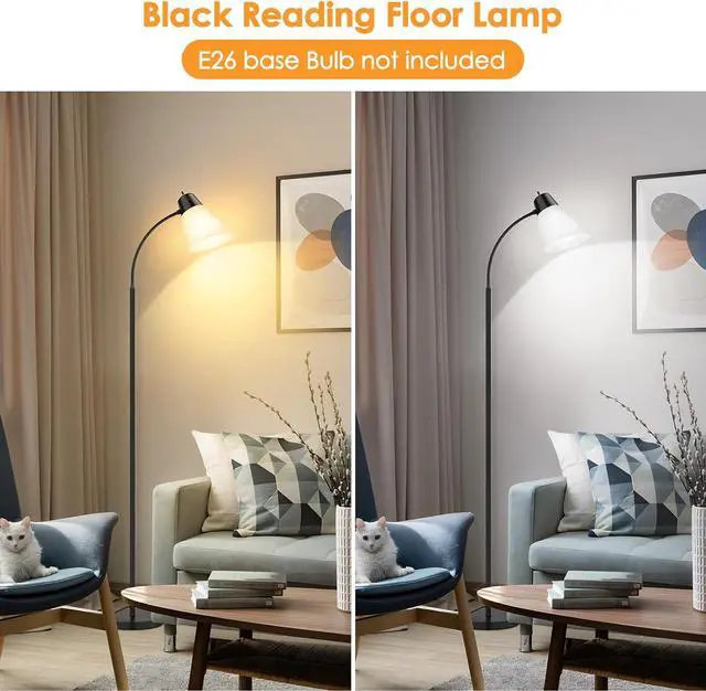 Alt view image 2 of 7 - Floor Lamp for Living Room, Adjustable Gooseneck Standing Lamp with White Plastic Shade, Black Reading Floor Lamps for Dorm, Bulb not Included