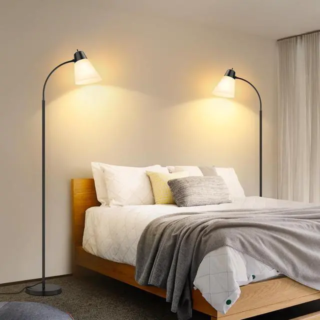 Alt view image 7 of 7 - Floor Lamp for Living Room, Adjustable Gooseneck Standing Lamp with White Plastic Shade, Black Reading Floor Lamps for Dorm, Bulb not Included