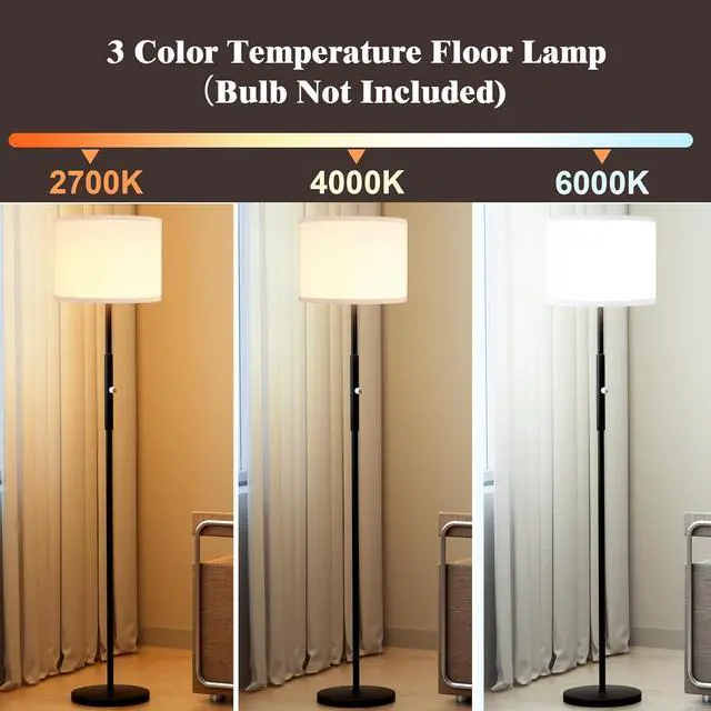 Alt view image 2 of 7 - PARTPHONER Floor Lamp for Living Room Bedroom, 65 Modern Tall Lamp Simple Design Standing Lamps | 3 Color Temperature Rotary Switch Floor Lamp Suitable for Bedroom, Study Room, Office