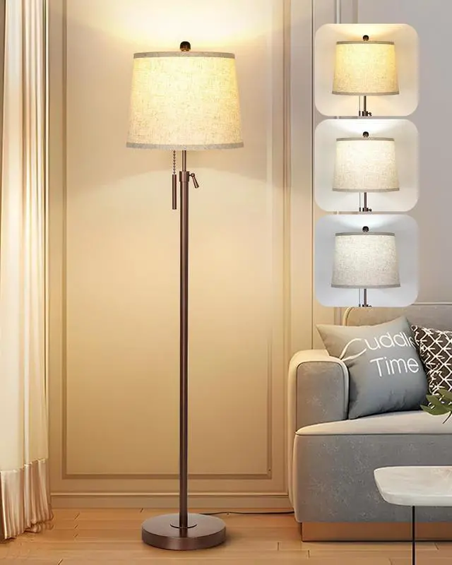 Main image of Modern Floor Lamp Adjustable Height Standing Lamp Tall Lamp with 3 Color Temperatures Floor Lamps for Living Room Bedroom Office Beige Shade Bulb Included-Brown