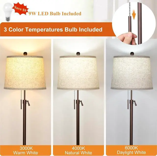 Alt view image 2 of 7 - Modern Floor Lamp Adjustable Height Standing Lamp Tall Lamp with 3 Color Temperatures Floor Lamps for Living Room Bedroom Office Beige Shade Bulb Included-Brown
