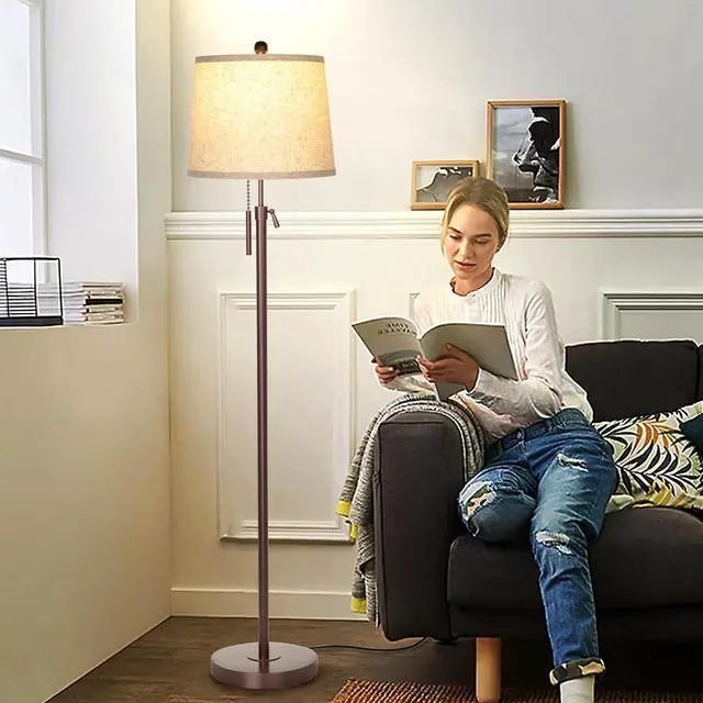 Alt view image 5 of 7 - Modern Floor Lamp Adjustable Height Standing Lamp Tall Lamp with 3 Color Temperatures Floor Lamps for Living Room Bedroom Office Beige Shade Bulb Included-Brown