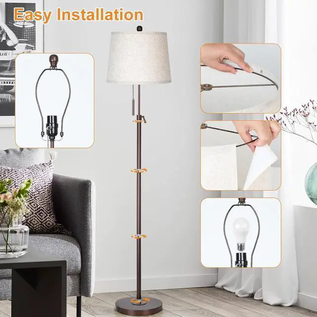 Alt view image 6 of 7 - Modern Floor Lamp Adjustable Height Standing Lamp Tall Lamp with 3 Color Temperatures Floor Lamps for Living Room Bedroom Office Beige Shade Bulb Included-Brown