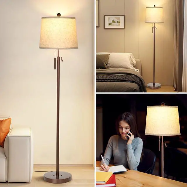 Alt view image 7 of 7 - Modern Floor Lamp Adjustable Height Standing Lamp Tall Lamp with 3 Color Temperatures Floor Lamps for Living Room Bedroom Office Beige Shade Bulb Included-Brown