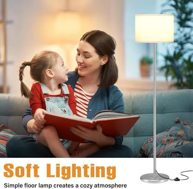 Alt view image 4 of 7 - Ambimall 60'' Modern Floor Lamp with Shade, Tall Lamps for Living Room, Bedroom, Office, Dining Room, White Shade with Silver Pole(Without Bulb)