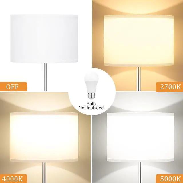 Alt view image 5 of 7 - Ambimall 60'' Modern Floor Lamp with Shade, Tall Lamps for Living Room, Bedroom, Office, Dining Room, White Shade with Silver Pole(Without Bulb)