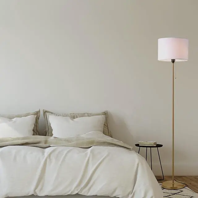 Alt view image 6 of 7 - OBright Ted - Drum Shade Standing Lamp, Pull Chain Switch, E26 Socket, Modern Minimalist Design, Simple Floor Lamp for Living Room, Bedroom, Office, Antique Brass