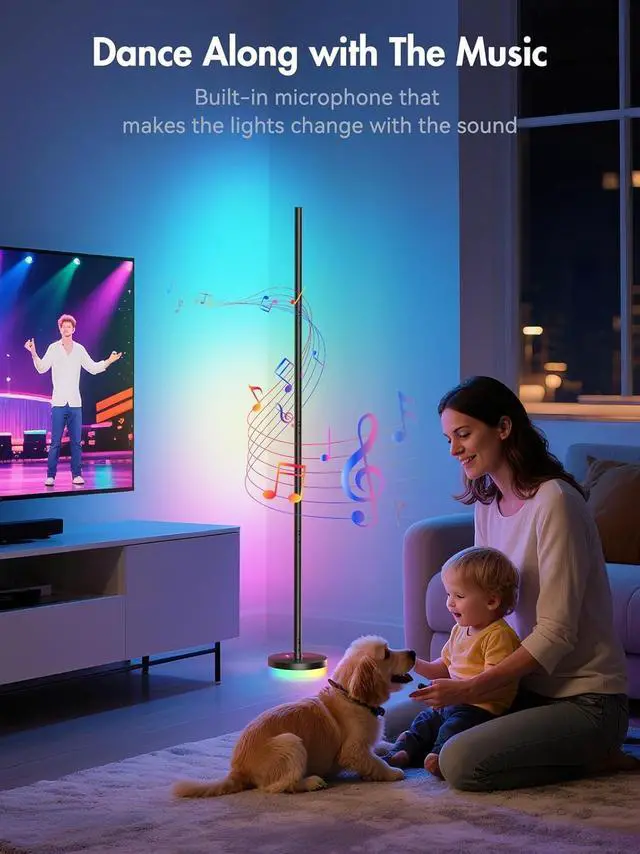 Alt view image 5 of 7 - Corner Floor Lamp 2 Pack,RGBICW LED Corner Lamp with 1300lm Smart Modern Floor Lamp,App & Remote Control,Music Sync,Color Changing Standing Lamp for Bedroom Living Room and Gaming Rooms