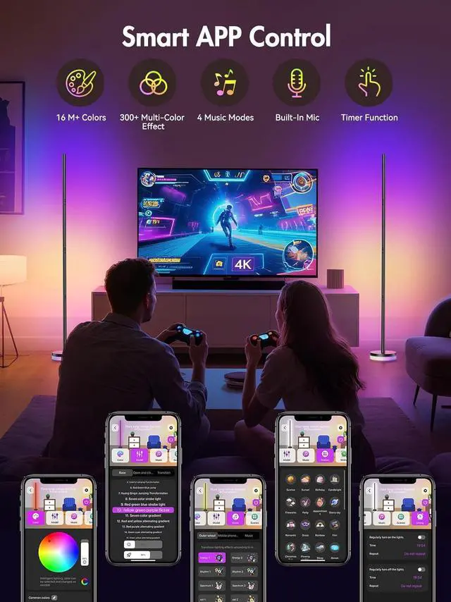 Alt view image 7 of 7 - Corner Floor Lamp, RGBICW LED Corner Lamp with 1300lm Smart Modern Floor Lamp,App & Remote Control,Music Sync,Color Changing Standing Lamp for Bedroom Living Room and Gaming Rooms