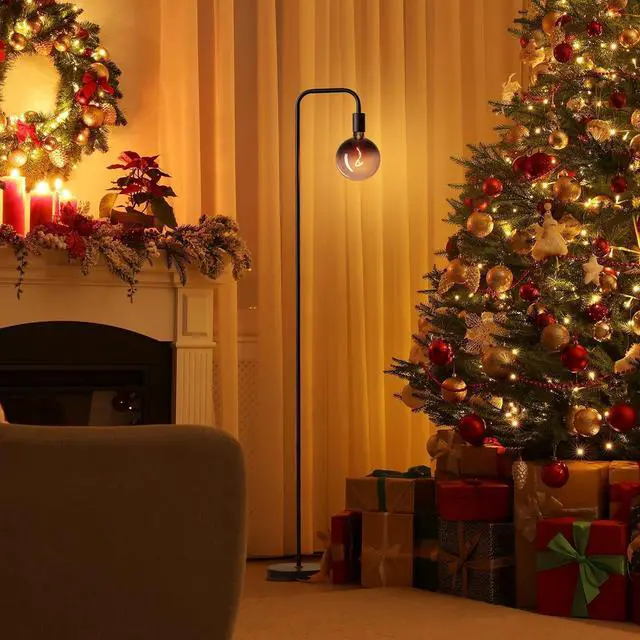 Alt view image 2 of 7 - ONEWISH Floor Lamp for Living Room - Minimalist Industrial Standing Lamp with Modern LED Bulb, Globe Black Clear Glass 6", 1800K Warm Ambiant Lighting Decorative Tall Floor Lamp for Bedroom Office