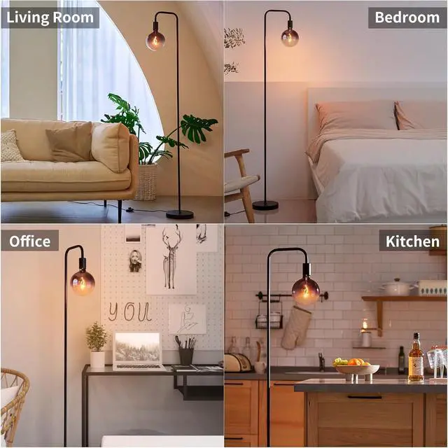 Alt view image 6 of 7 - ONEWISH Floor Lamp for Living Room - Minimalist Industrial Standing Lamp with Modern LED Bulb, Globe Black Clear Glass 6", 1800K Warm Ambiant Lighting Decorative Tall Floor Lamp for Bedroom Office
