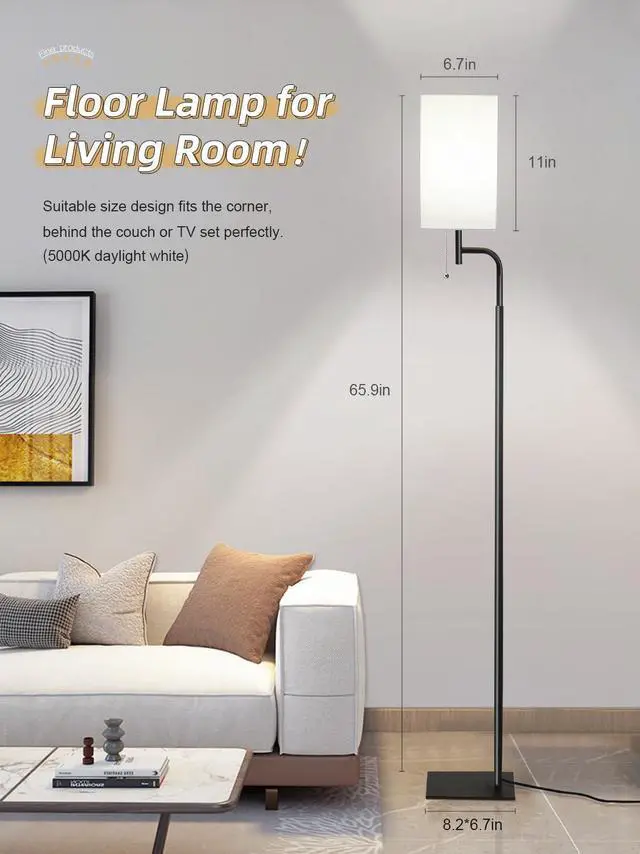 Alt view image 4 of 6 - Floor Lamps for Living Room with 3 Color Temperatures, Modern Standing Tall Lamp for Bedroom, Square Linen Shade, Minimalist Pole Lamp for Office Kids Room Working Reading