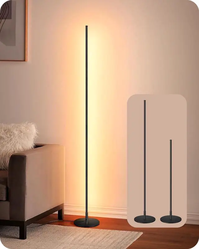 Main image of EDISHINE LED Corner Floor Lamp, 57.5" Minimalist Dimmable Sleek Light, Adjustable Height, Standing Tall Floor Lamps for Living Room, Bedroom, Office, 3000K Warm White Light, Black