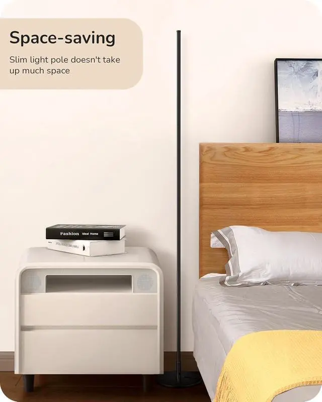 Alt view image 3 of 7 - EDISHINE LED Corner Floor Lamp, 57.5" Minimalist Dimmable Sleek Light, Adjustable Height, Standing Tall Floor Lamps for Living Room, Bedroom, Office, 3000K Warm White Light, Black