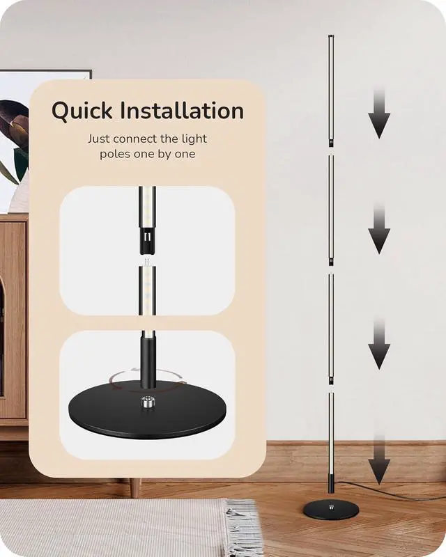 Alt view image 6 of 7 - EDISHINE LED Corner Floor Lamp, 57.5" Minimalist Dimmable Sleek Light, Adjustable Height, Standing Tall Floor Lamps for Living Room, Bedroom, Office, 3000K Warm White Light, Black