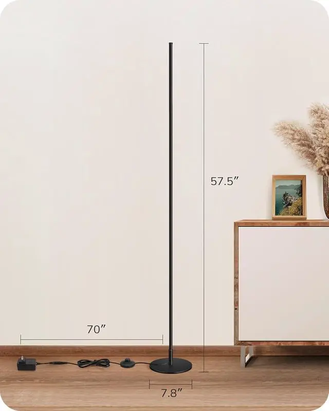 Alt view image 7 of 7 - EDISHINE LED Corner Floor Lamp, 57.5" Minimalist Dimmable Sleek Light, Adjustable Height, Standing Tall Floor Lamps for Living Room, Bedroom, Office, 3000K Warm White Light, Black