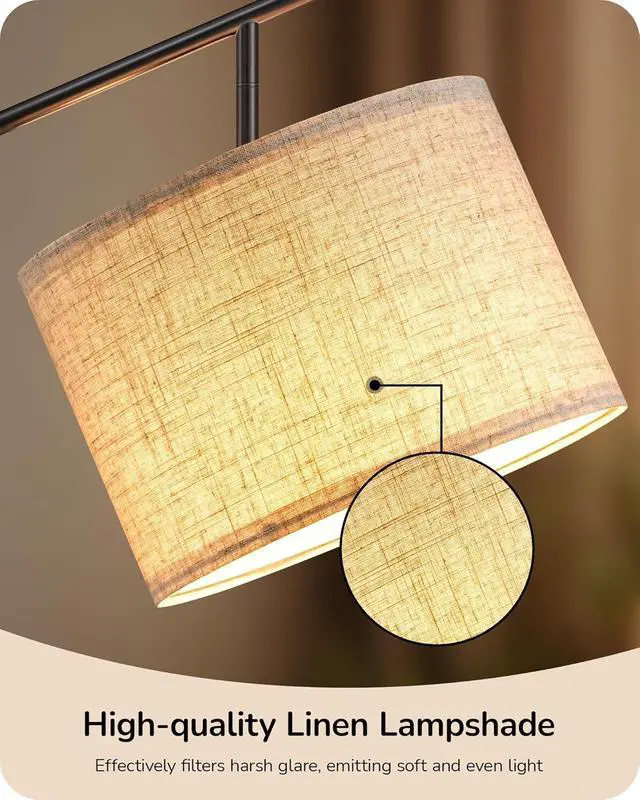 Alt view image 4 of 7 - EDISHINE Modern Floor Lamps for Living Room, 64.7" Minimalist Standing Lamp with 3 Color Temperatures Bulb & Adjustable Linen Shade, Foot Pedal Switch, Arc Tall Lamp for Bedroom Office, Black