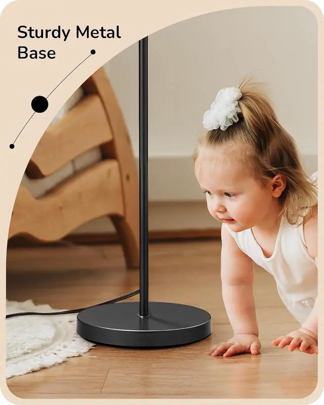 Alt view image 5 of 7 - EDISHINE Modern Floor Lamps for Living Room, 64.7" Minimalist Standing Lamp with 3 Color Temperatures Bulb & Adjustable Linen Shade, Foot Pedal Switch, Arc Tall Lamp for Bedroom Office, Black