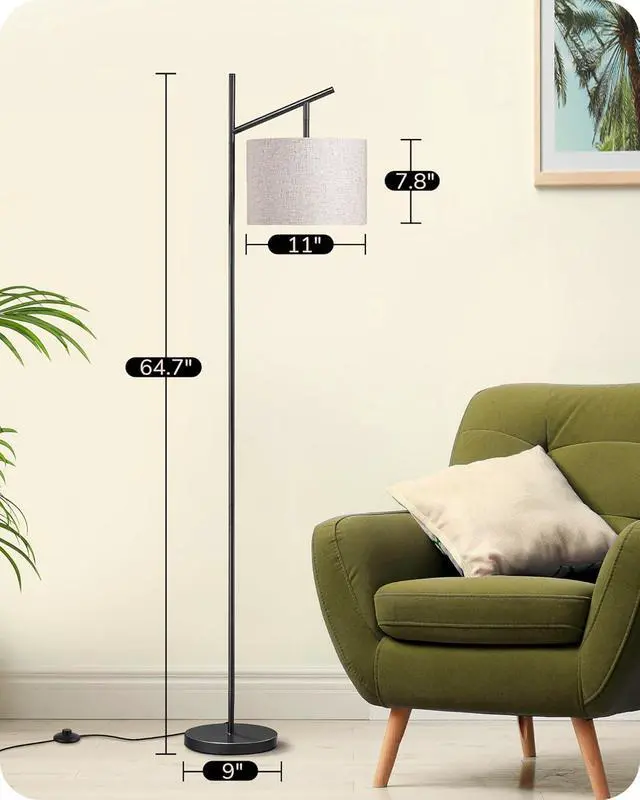 Alt view image 6 of 7 - EDISHINE Modern Floor Lamps for Living Room, 64.7" Minimalist Standing Lamp with 3 Color Temperatures Bulb & Adjustable Linen Shade, Foot Pedal Switch, Arc Tall Lamp for Bedroom Office, Black