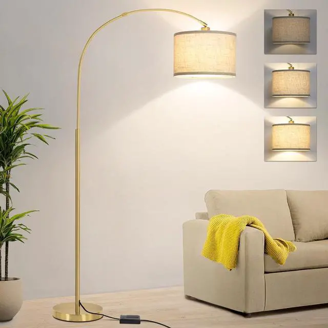 Main image of Gold Arc Floor Lamp, Dimmable Floor Lamp for Living Room, Mordern Standing Light with Adjustable Lamp Head, Tall Pole Lamp Over Couch Arched Light for Reading, Bedroom, Office, 9W LED Bulb Included
