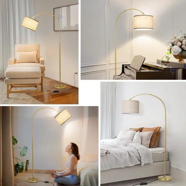 Alt view image 6 of 6 - Gold Arc Floor Lamp, Dimmable Floor Lamp for Living Room, Mordern Standing Light with Adjustable Lamp Head, Tall Pole Lamp Over Couch Arched Light for Reading, Bedroom, Office, 9W LED Bulb Included