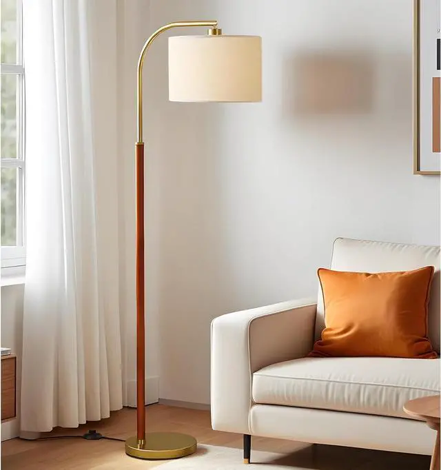 Main image of 66 Walnut Gold Floor Lamp for Living Room, 1200 Lumens 3-Level Brightness Arc Floor Lamp for Bedroom, Wood Vintage Mid Century Modern Standing Lamp, Adjustable Lampshade, LED Bulb Included