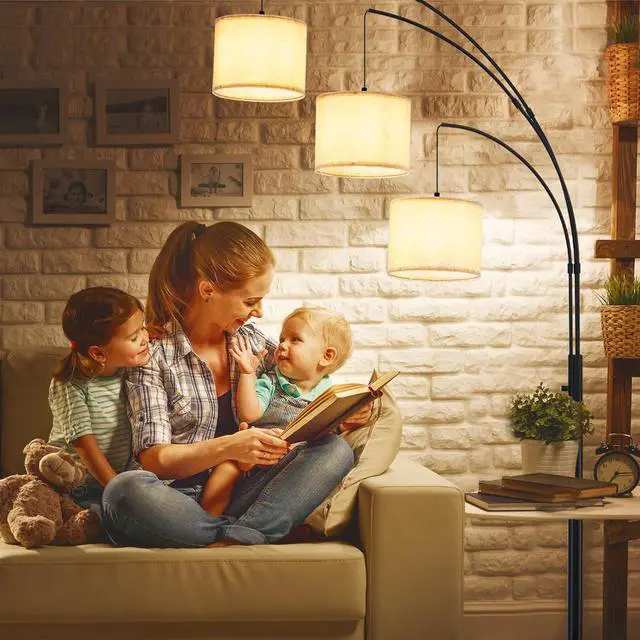 Alt view image 7 of 7 - DLLT Modern Floor Lamp for Room: 3-Light Black Tree Dimmable Floor Lamps with Beige Shades for Living Room - Arc Standing Lamp for Bedroom - Tall Floor Lamp for Office Corner 3 LED Bulbs Included