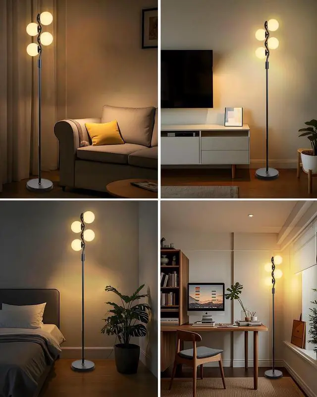 Alt view image 2 of 7 - Lightdot Dimmable Globe Floor Lamp, Black Standing Lamps with 4pcs 3000K G9 Bulbs Soft Warm White Eye Care, Mid Century Floor Lamp for Living Room/Bedroom