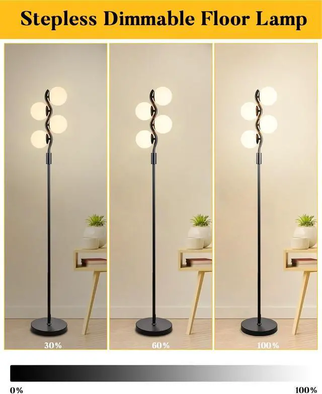 Alt view image 3 of 7 - Lightdot Dimmable Globe Floor Lamp, Black Standing Lamps with 4pcs 3000K G9 Bulbs Soft Warm White Eye Care, Mid Century Floor Lamp for Living Room/Bedroom